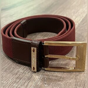 Brioni Size 44 Handmade in Italy Wine Burgundy Solid Brass Buckle Lux Belt EUC